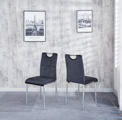Compact 105 cm Black Dining Table with 4 Black Velvet Dining Chairs Set