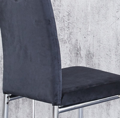 Compact 105 cm Black Dining Table with 4 Black Velvet Dining Chairs Set