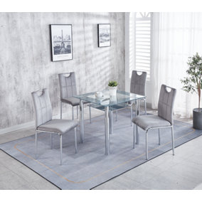 Compact 120 cm Grey Dining Table with 4 Grey Velvet Dining Chairs Set