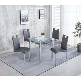 Compact 120 Grey Dining Table with 4 Grey Faux Leather Dining Chairs Set