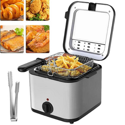 Compact 2.5L 900W Electric Deep Fat Fryer & Chip Pan, Stainless Steel