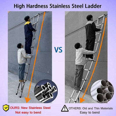 Compact 2.6m Stainless Steel Ladder Telescoping Extension with Secure Grip
