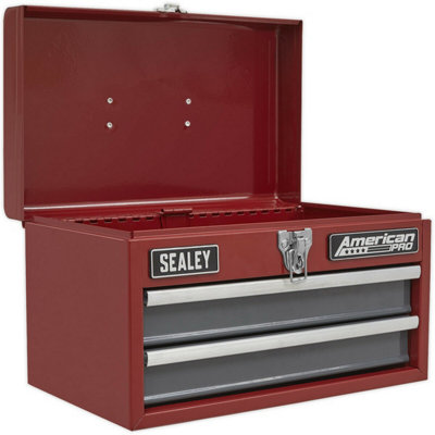 Compact 2 Drawer Red Toolbox with Lock - 360 x 230 x 230mm Portable Tool Storage
