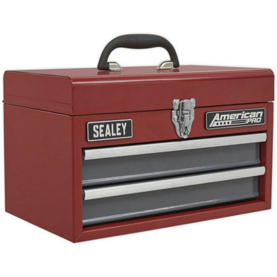 Compact 2 Drawer Red Toolbox with Lock - 360 x 230 x 230mm Portable Tool Storage