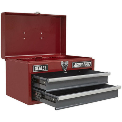 Compact 2 Drawer Red Toolbox with Lock - 360 x 230 x 230mm Portable Tool Storage