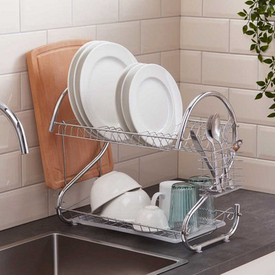 Compact 2-tier Dish Rack - Silver