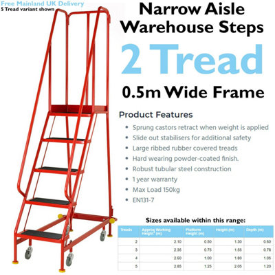 Compact 2 Tread Non-Slip Warehouse Stairs - 1.3m Platform for Safe Access