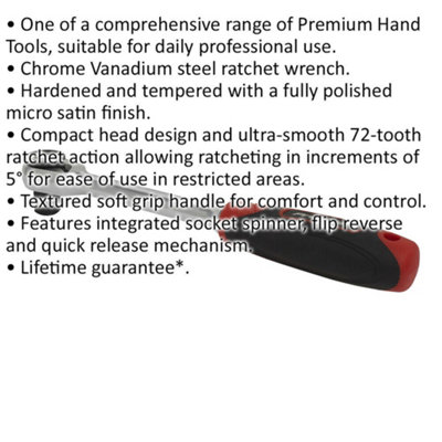 Compact 72-Tooth Ratchet Wrench with Soft Grip - 1/2" Drive and Flip Reverse Feature
