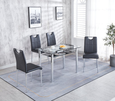 Compact 80 Black Dining Table with 4 Black Faux Leather Dining Chairs Set
