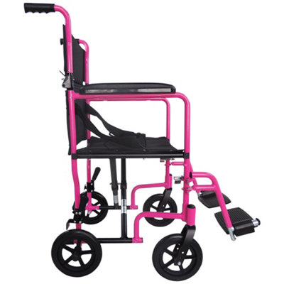 Compact Attendant Propelled Lightweight Aluminium Transit Wheelchair - Pink