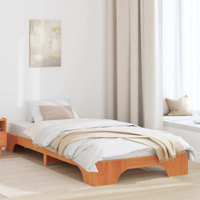 Compact Bed Frame Wax Brown 90x200 cm Solid Pine Wood