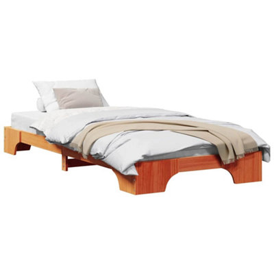 Compact Bed Frame Wax Brown 90x200 cm Solid Pine Wood