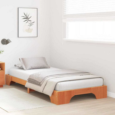 Compact Bed Frame Wax Brown 90x200 cm Solid Pine Wood