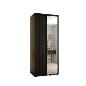 Compact Black Cannes VII Sliding Wardrobe H2050mm W1200mm D600mm with Customisable Black Steel Handles
