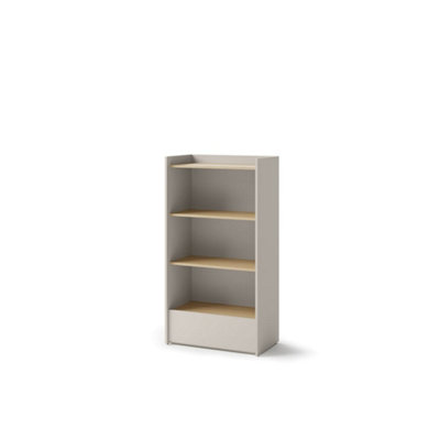 Compact Cashmere & Oak Bookcase H1320mm W700mm D420mm - Modern Design with 3 Shelves & Drawer