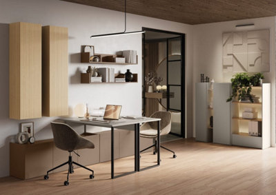 Compact Cashmere & Oak Bookcase H1320mm W700mm D420mm - Modern Design ...