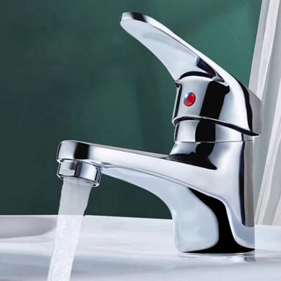 Compact Chrome Single Lever Mono Basin Mixer Tap with Waste & Fixings for Cloakroom Sinks