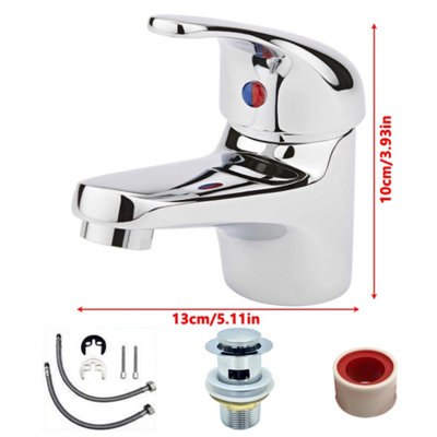 Compact Chrome Single Lever Mono Basin Mixer Tap with Waste & Fixings for Cloakroom Sinks