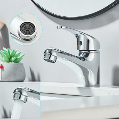 Compact Chrome Single Lever Mono Basin Mixer Tap with Waste & Fixings for Cloakroom Sinks