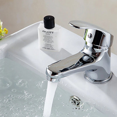 Compact Chrome Single Lever Mono Basin Mixer Tap with Waste & Fixings for Cloakroom Sinks