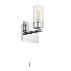 Compact Designer IP44 Rated Bathroom Wall Light Fitting with Tubular Glass Shade