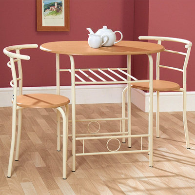 Compact Dining Set, Table & 2 Chairs, Oak Colour Tops, Buttermilk Frame ...