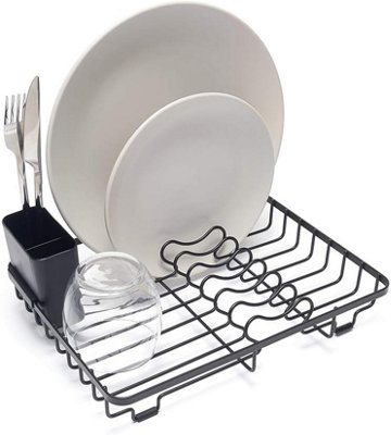Compact Dish Drainer Plate Drying Rack with Cutlery Basket Small ...