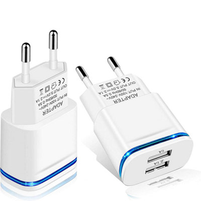 Compact Euro-Spec 2-Pin Wall Adaptor with 2 USB Ports for Universal ...