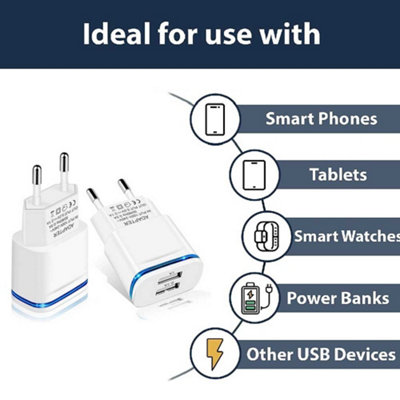 Compact Euro-Spec 2-Pin Wall Adaptor with 2 USB Ports for Universal ...