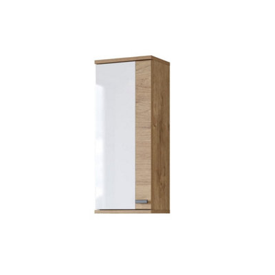 Compact Fargo 03 Bathroom Cabinet 350mm x 840mm x 220mm in White Gloss & Oak - Efficient Storage Solution