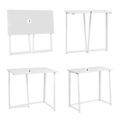 Compact Folding Desk No Assembly Computer Table White