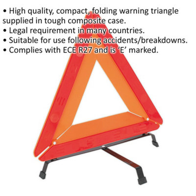 Compact Folding Warning Triangle - E-Approved Breakdown Safety Sign for Vehicles