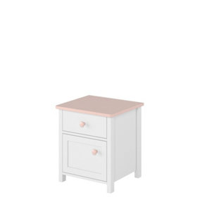 Compact Luna Bedside Cabinet in White Matt & Pink - Sleek Storage with Drawer (H)470mm (W)1100mm (D)600mm
