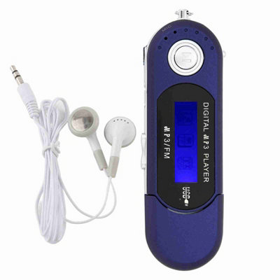 Compact MP3 USB Player with LCD Screen,FM Radio,Voice Recording,and Memory Card-Blue