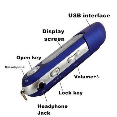 Compact MP3 USB Player with LCD Screen,FM Radio,Voice Recording,and Memory Card-Blue