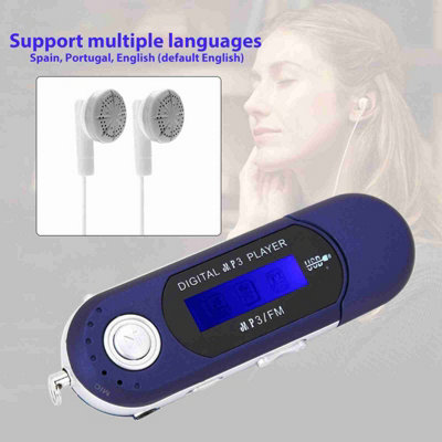 Compact MP3 USB Player with LCD Screen,FM Radio,Voice Recording,and Memory Card-Blue