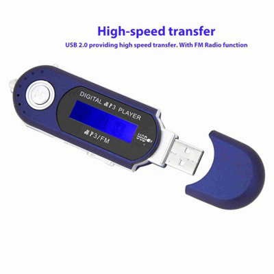 Compact MP3 USB Player with LCD Screen,FM Radio,Voice Recording,and Memory Card-Blue