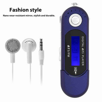 Compact MP3 USB Player with LCD Screen,FM Radio,Voice Recording,and Memory Card-Blue