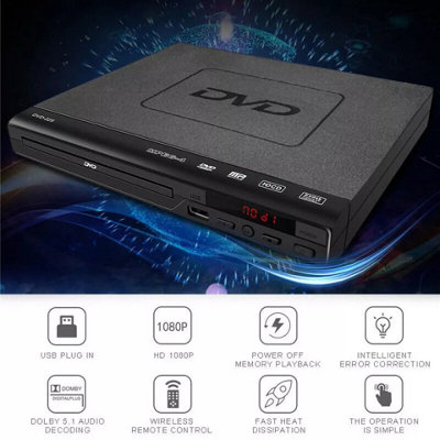 Compact Multi-Region DVD Player with USB Playback, 1080p Upscaling & Remote