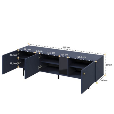 Compact Navy Milano TV Cabinet with Shelves - Streamlined Design (H)500mm (W)1650mm (D)410mm, Modern & Functional