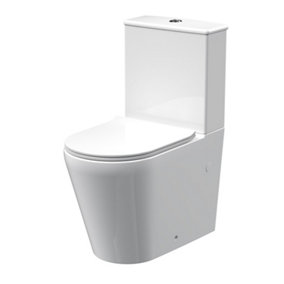 Compact Rimless Flush to Wall Toilet Pan, Cistern & Soft Close Sandwich Seat - 798mm x 385mm x 612mm