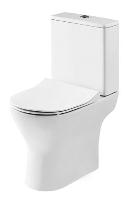 Compact Rimless Toilet Pan, Cistern and Soft Close Sandwich Seat - 800mm x 375mm x 610mm