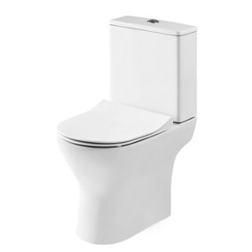 Compact Rimless Toilet Pan, Cistern and Soft Close Sandwich Seat - 800mm x 375mm x 610mm