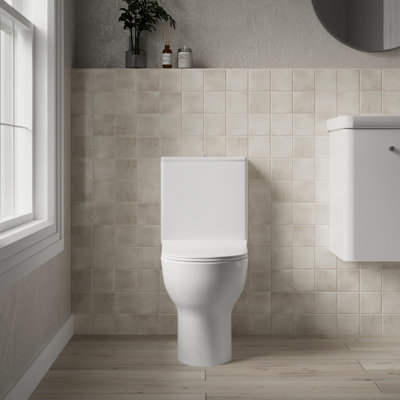 Compact Rimless Toilet Pan, Cistern and Soft Close Sandwich Seat - 800mm x 375mm x 610mm