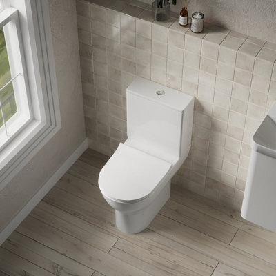 Compact Rimless Toilet Pan, Cistern and Soft Close Sandwich Seat - 800mm x 375mm x 610mm