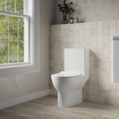 Compact Rimless Toilet Pan, Cistern and Soft Close Sandwich Seat - 800mm x 375mm x 610mm