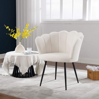 Compact Scallop Black Legs White Occasional Accent Chair