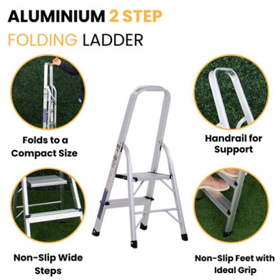 Compact Small Step Ladder 2 step - 88cm High, Lightweight & Foldable ...
