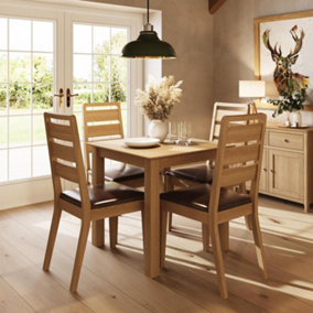Compact Solid Oak 4 Chair Dining Table Set Natural Finish