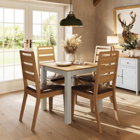 Compact Solid Oak 4 Chair Dining Table Set White Painted Finish